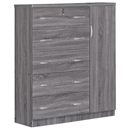 Better Home Products JCF Sofie 5 Drawer Wooden Tall Chest Wardrobe, Gray JCF-N-GRY